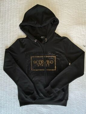 Ermanno Scervino Black Hoodie with Gold Sequin Logo